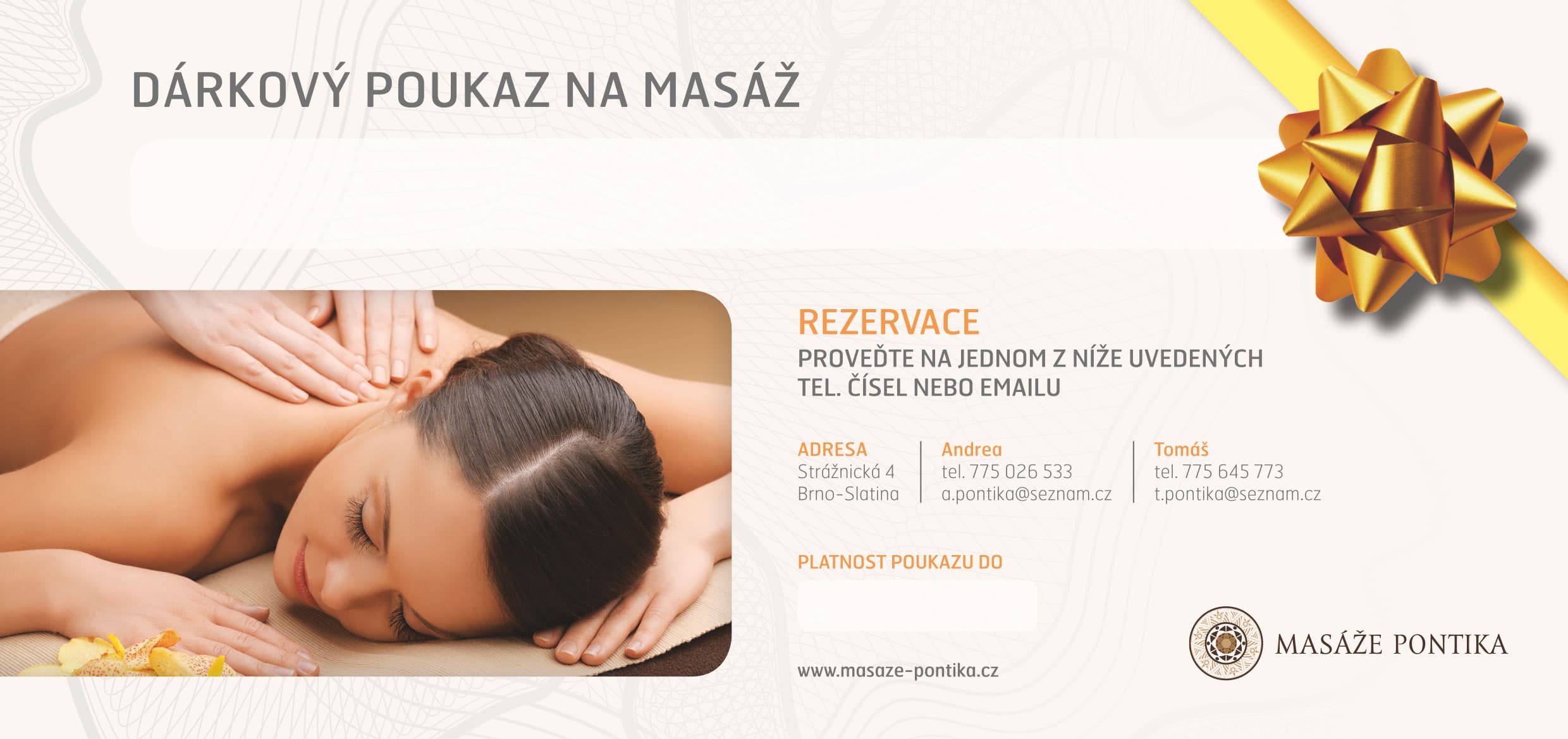 Dárkový poukaz na konkrétní masáž — Masáže Pontika
