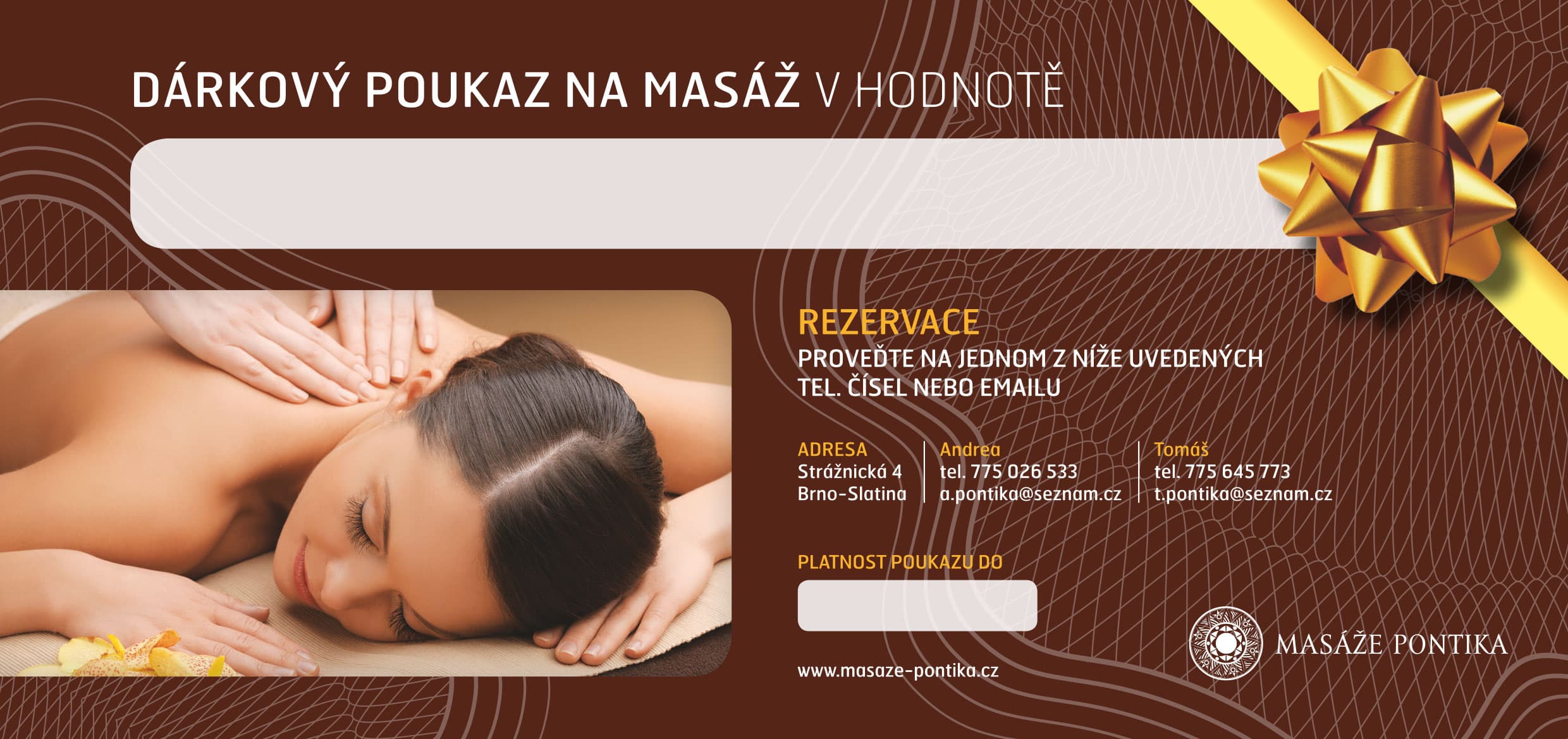 Dárkový poukaz na libovolnou částku — Masáže Pontika